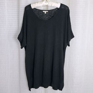 EILEEN FISHER M BLACK SHORT SLEEVE KNIT CREWNECK TOP